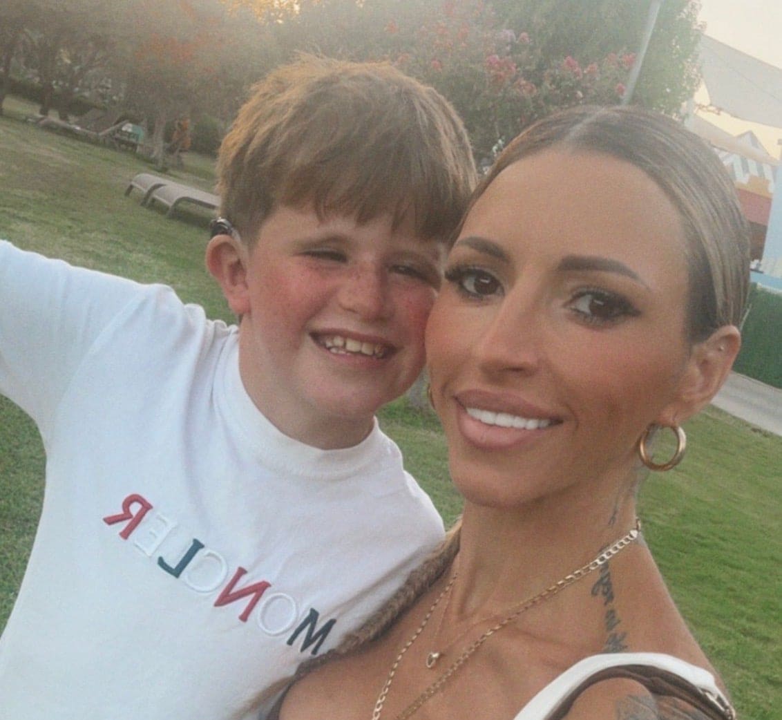 Joey with his mum Sarah Smitham outdoors